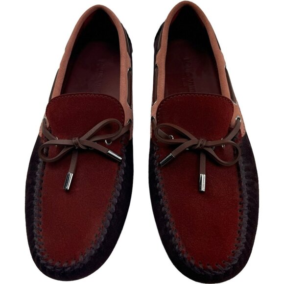 NWOB Louis Vuitton Red & Brown Suede w/ Leather Bow Loafer Shoes Size 7.5 - Picture 2 of 12